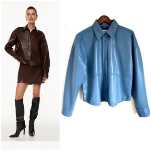 Aritzia Babaton Vegan Leather Pelli Hip Shirt Jacket In Blue Size M EUC
